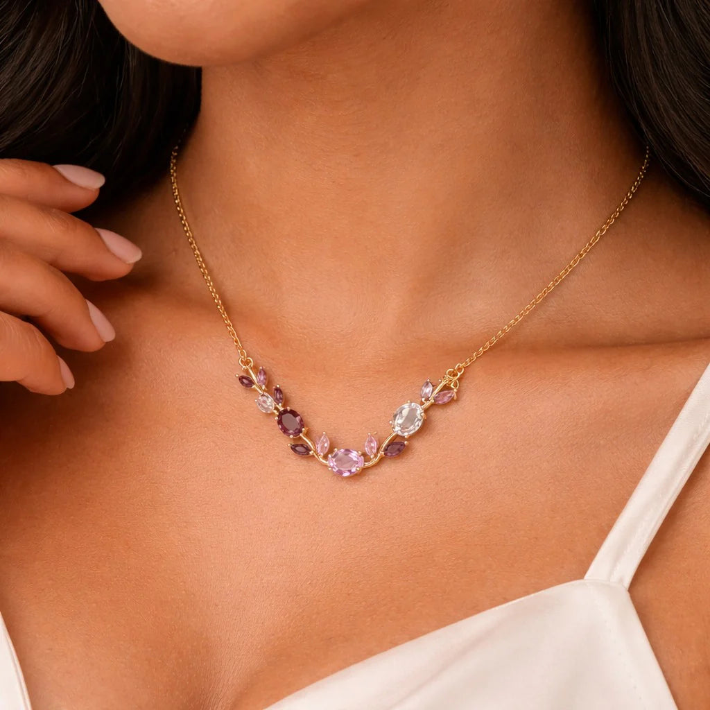 Crystal Tulip Floral Necklace | Elegant Gold Minimal Jewelry With Perfect Gift Packing