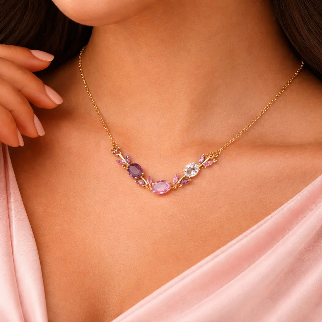 Crystal Tulip Floral Necklace | Elegant Gold Minimal Jewelry With Perfect Gift Packing
