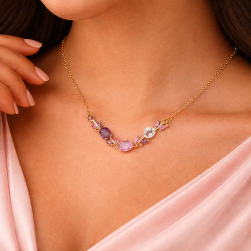 Crystal Tulip Floral Necklace | Elegant Gold Minimal Jewelry With Perfect Gift Packing