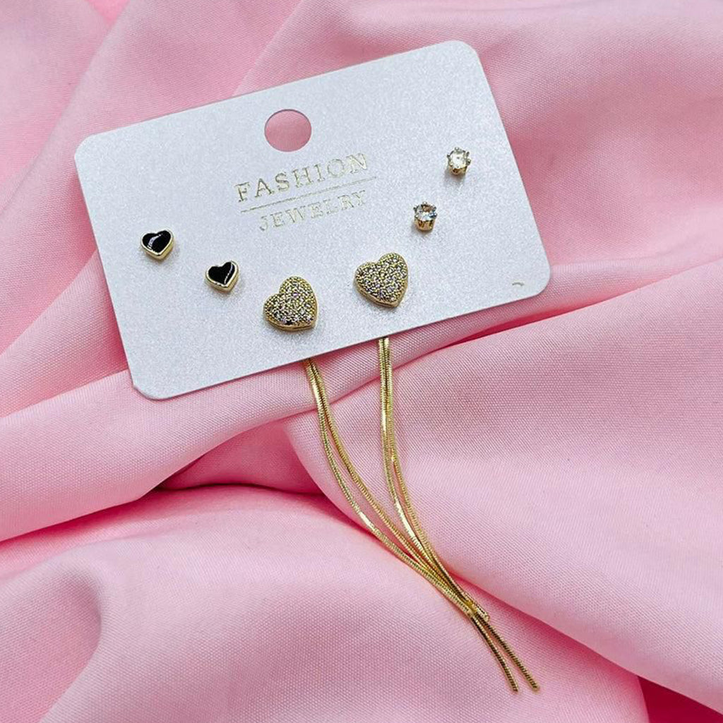 18K Gold Plated | Gold heart & Crystal Earrings Combo