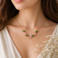 Pink Crystal Leaf Tulip Necklace | Gold Floral Minimal Jewelry for Women With Perfect Gift Packing