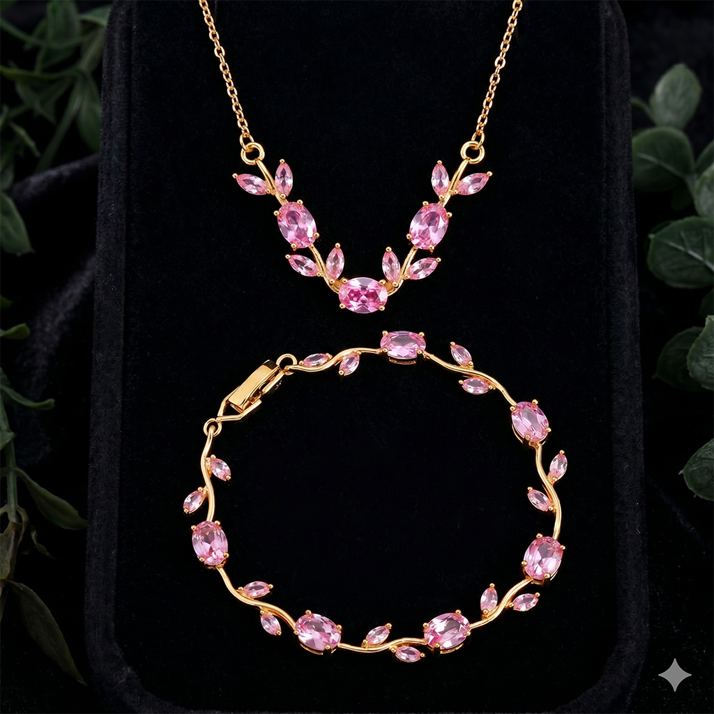 Blush Bloom Necklace & Bracelet Combo With Perfect Gift Packing