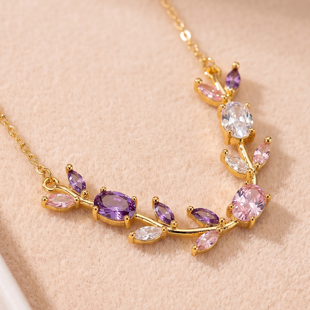 Crystal Tulip Floral Necklace | Elegant Gold Minimal Jewelry With Perfect Gift Packing
