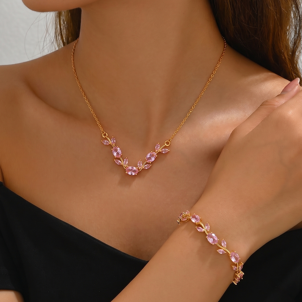 Blush Bloom Necklace & Bracelet Combo With Perfect Gift Packing