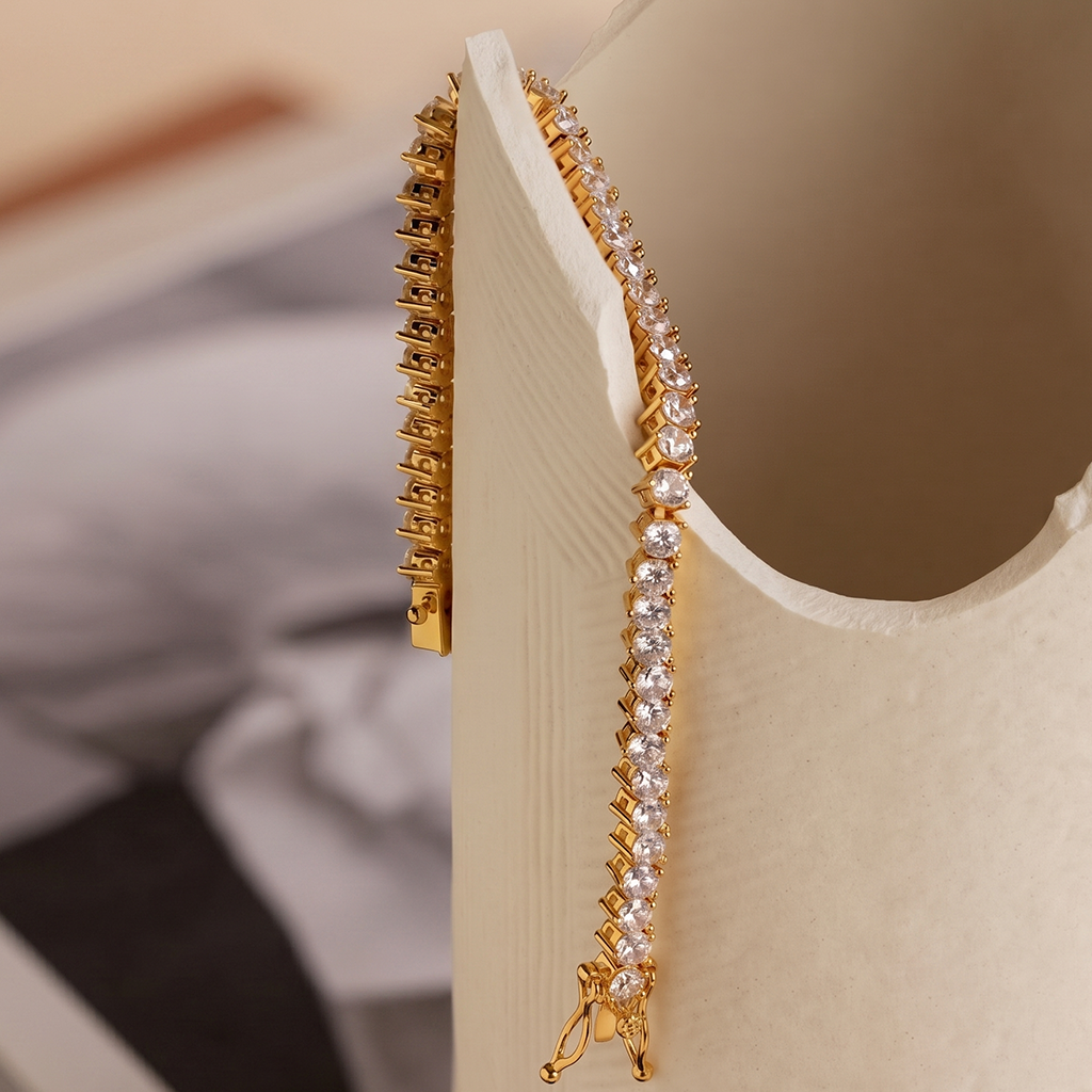 18k Gold Plated Diamond Women's Tennis Bracelet